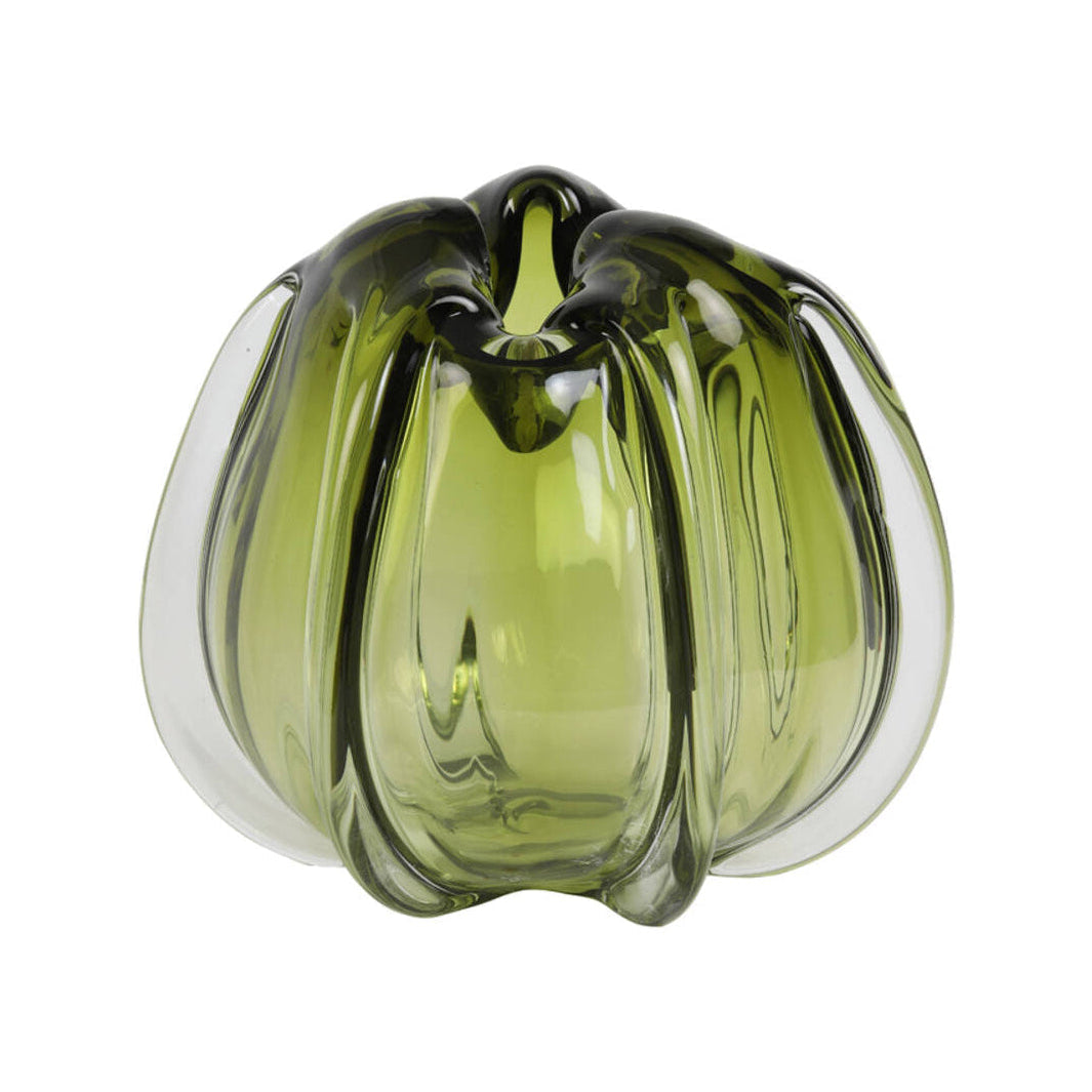 Murela Olive Green Ribbed Glass Vase 22cm