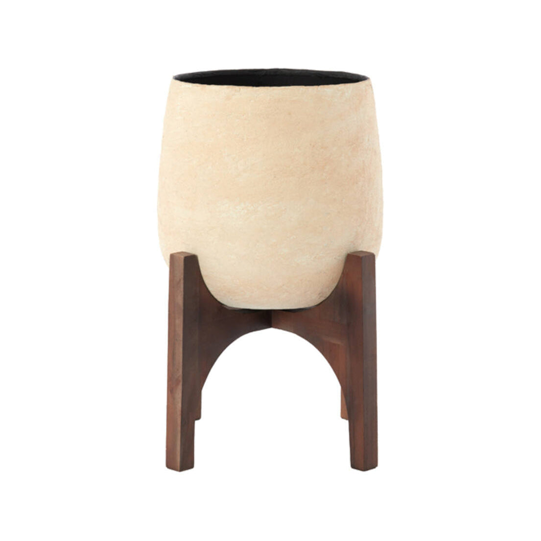 Karuna Wood & Beige Papier Mâché Decorative Planter on Stand 50cm