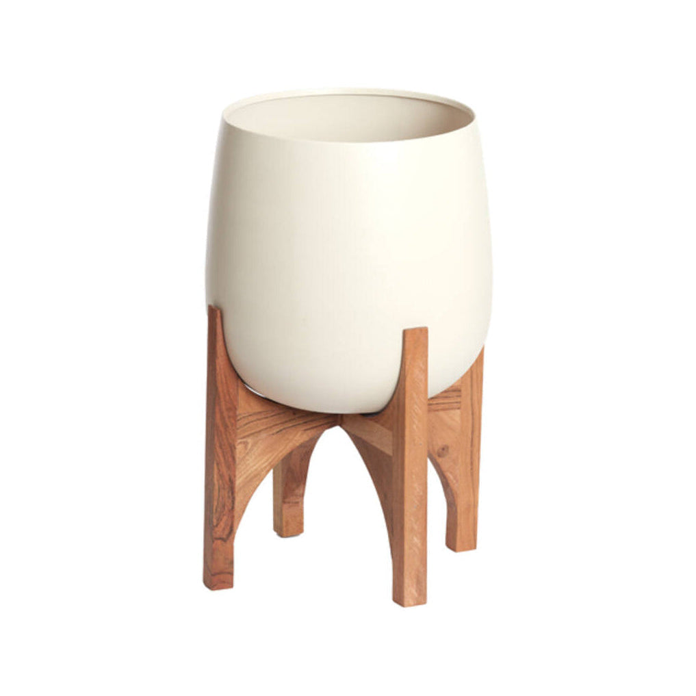 Karuna Wood & Matt Cream Decorative Planter on Stand 50cm