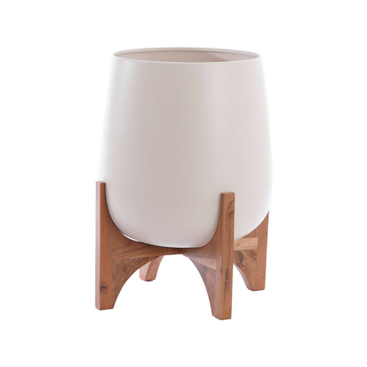 Karuna Wood & Matt Cream Decorative Planter on Stand 53cm