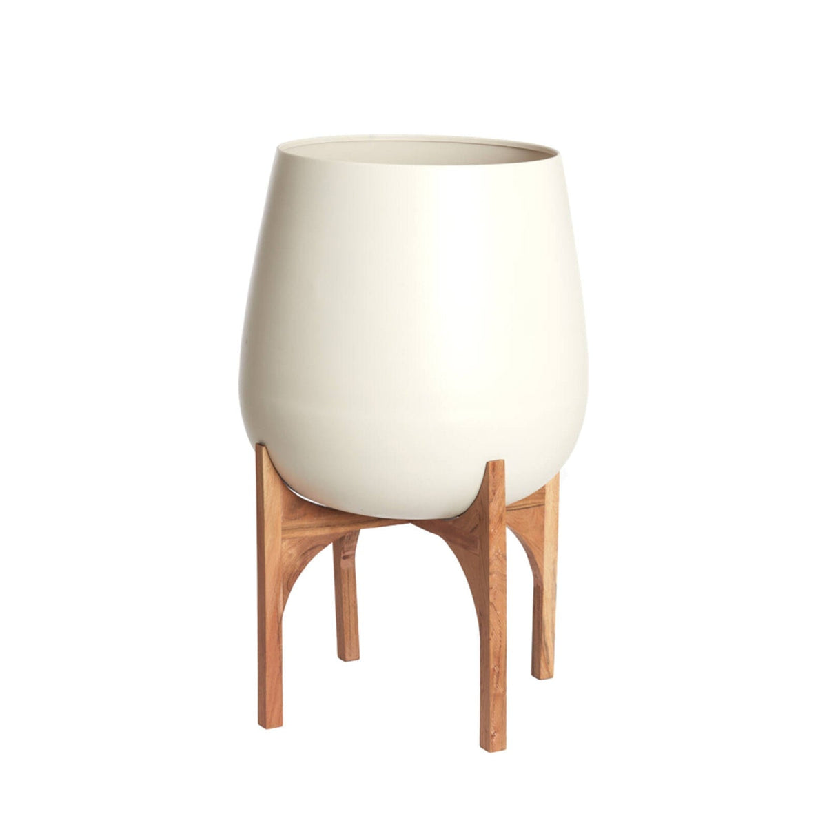 Karuna Wood & Matt Cream Decorative Planter on Stand 82cm