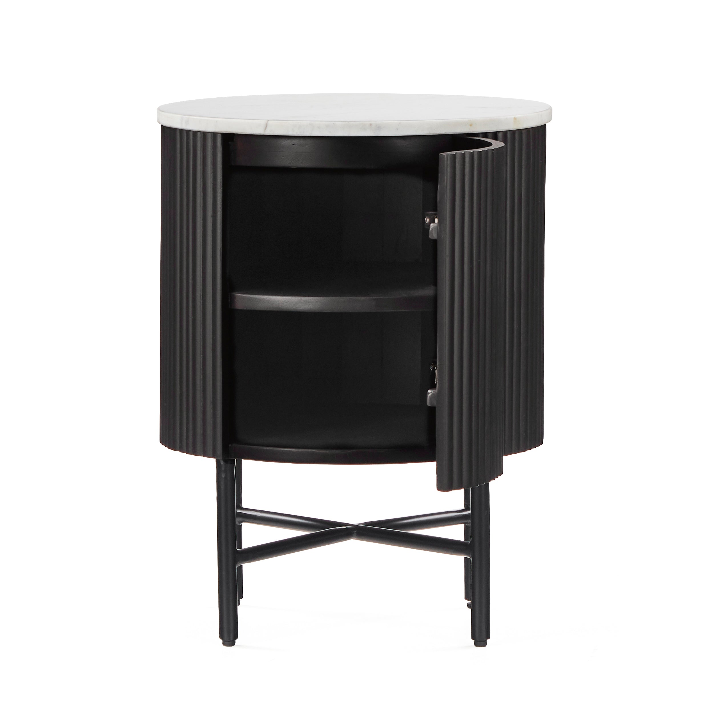 Hudson Black Ribbed Mango Wood & White Marble Side Table