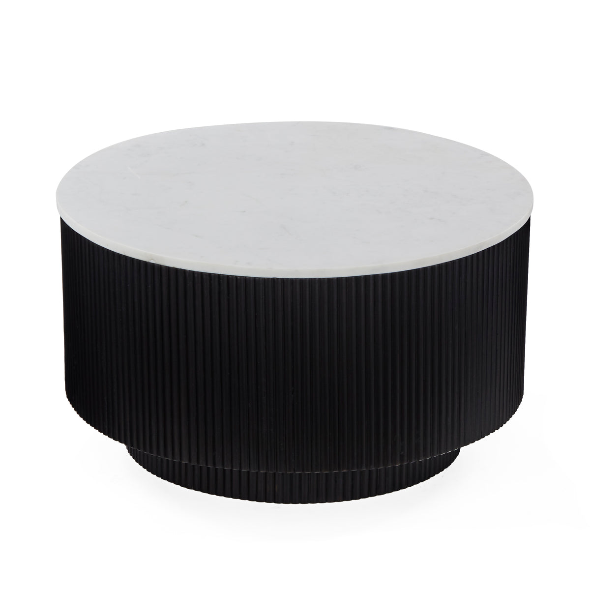 Hudson Black Ribbed Mango Wood & White Marble Round Coffee Table