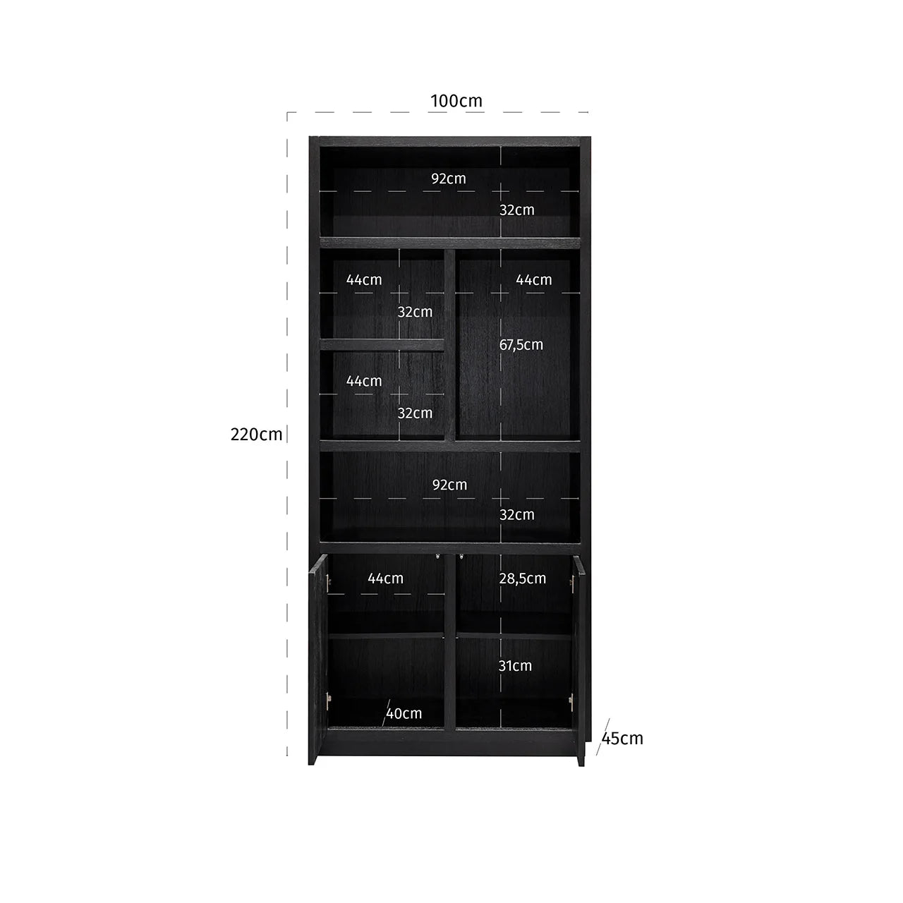 Richmond Interiors Oakura Black Oak Wood Open Display Unit | 2 Doors