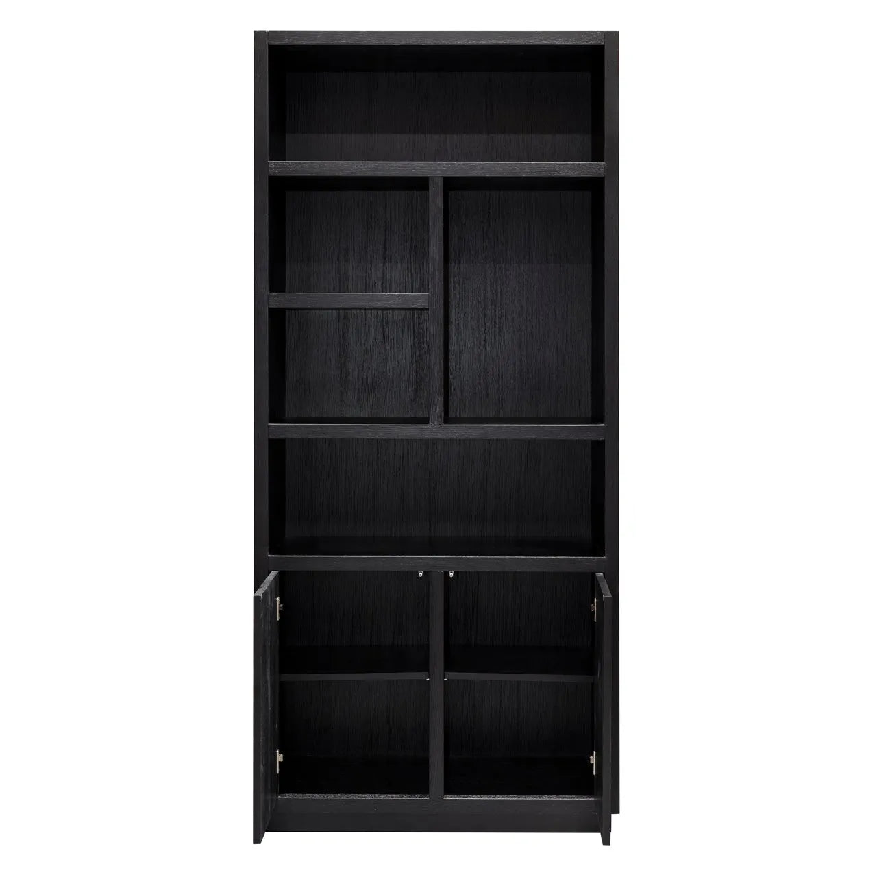 Richmond Interiors Oakura Black Oak Wood Open Display Unit | 2 Doors