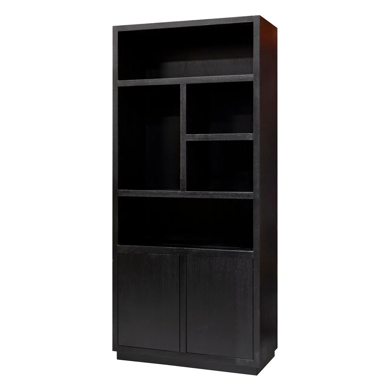 Richmond Interiors Oakura Black Oak Wood Open Display Unit | 2 Doors