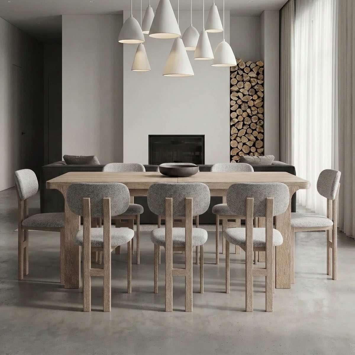 Brooklyn Grey Boucle & Oak Wood Dining Chair