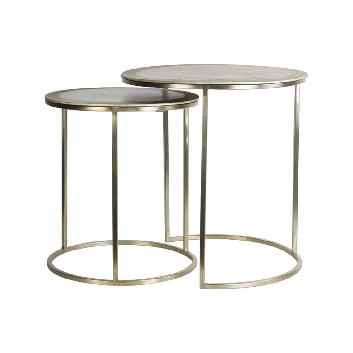 Talca Set of 2 Light Gold Metal Round Side Tables Nest