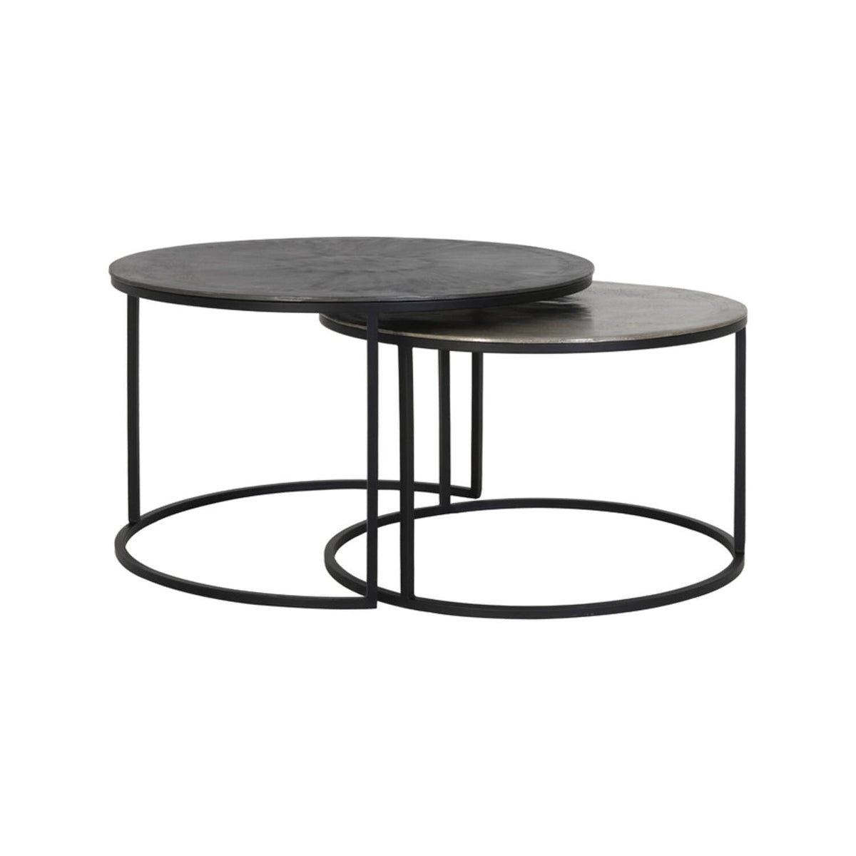 Talca Set of 2 Raw Lead & Antique Lead Metal Round Coffee Tables Nest