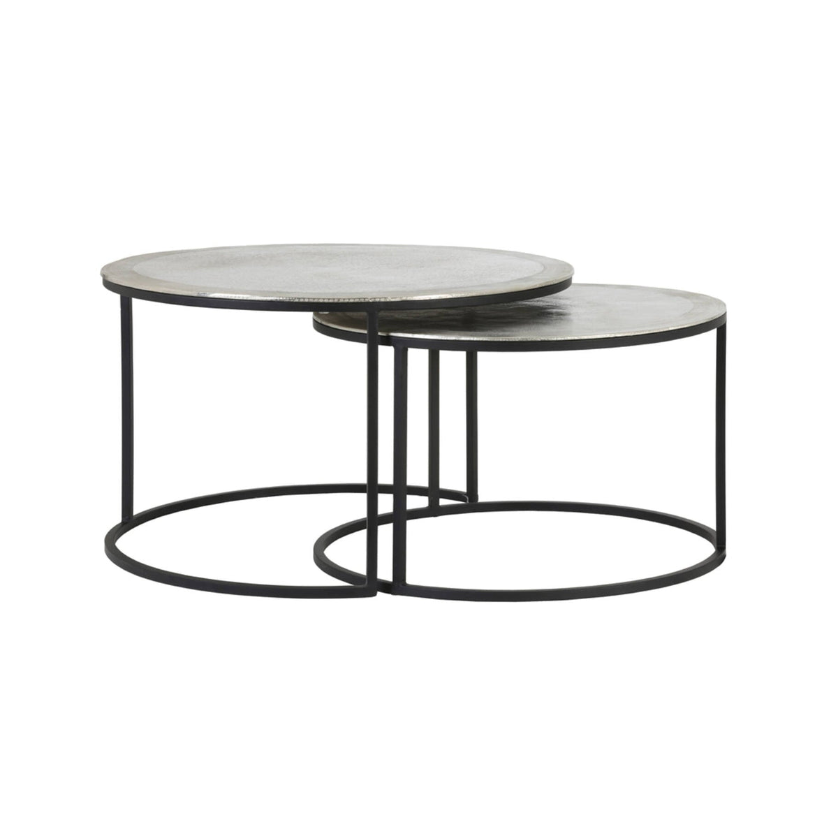 Talca Set of 2 Raw Nickel Metal Round Coffee Tables Nest