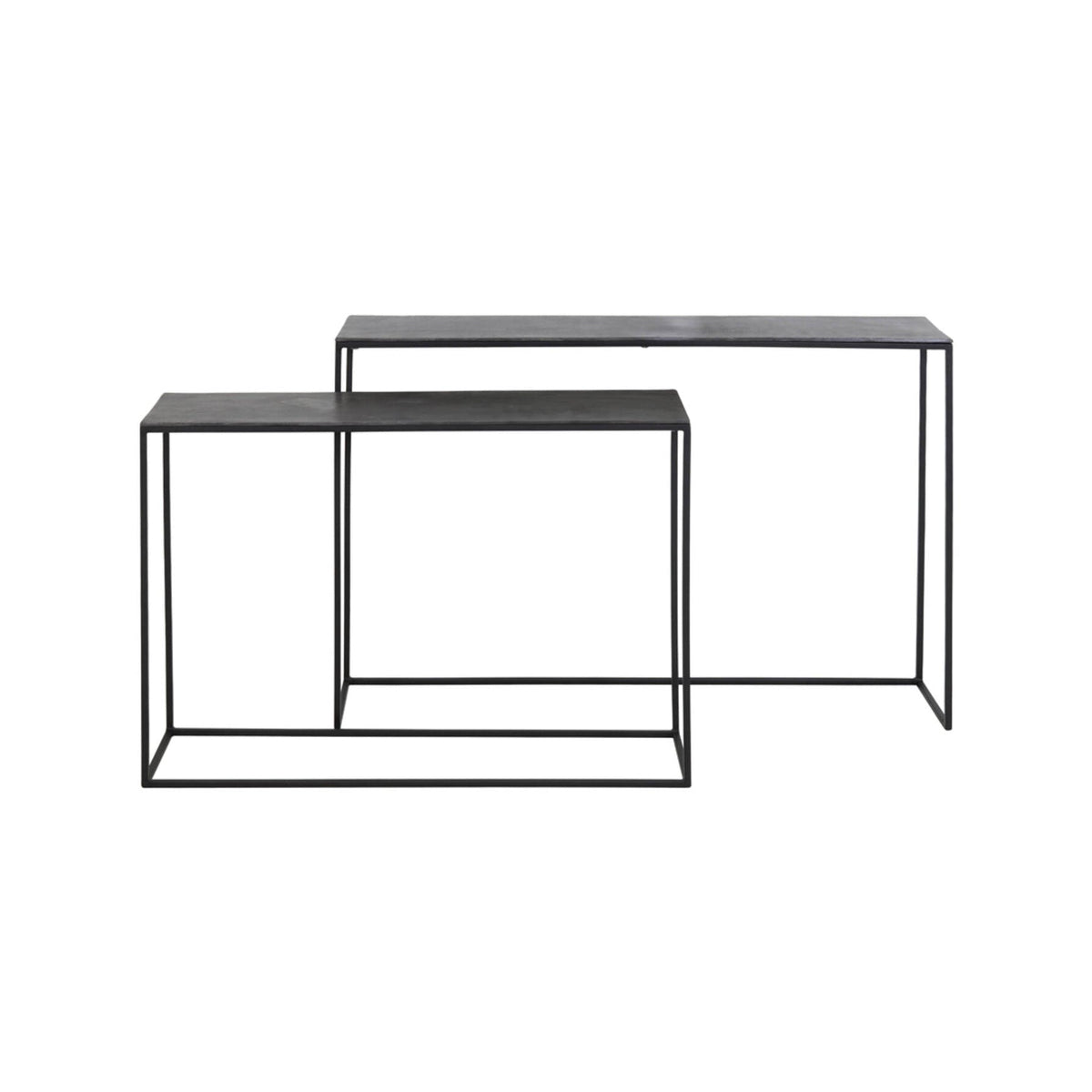 Boca Set of 2 Raw Lead Antique Matt Black Metal Console Tables