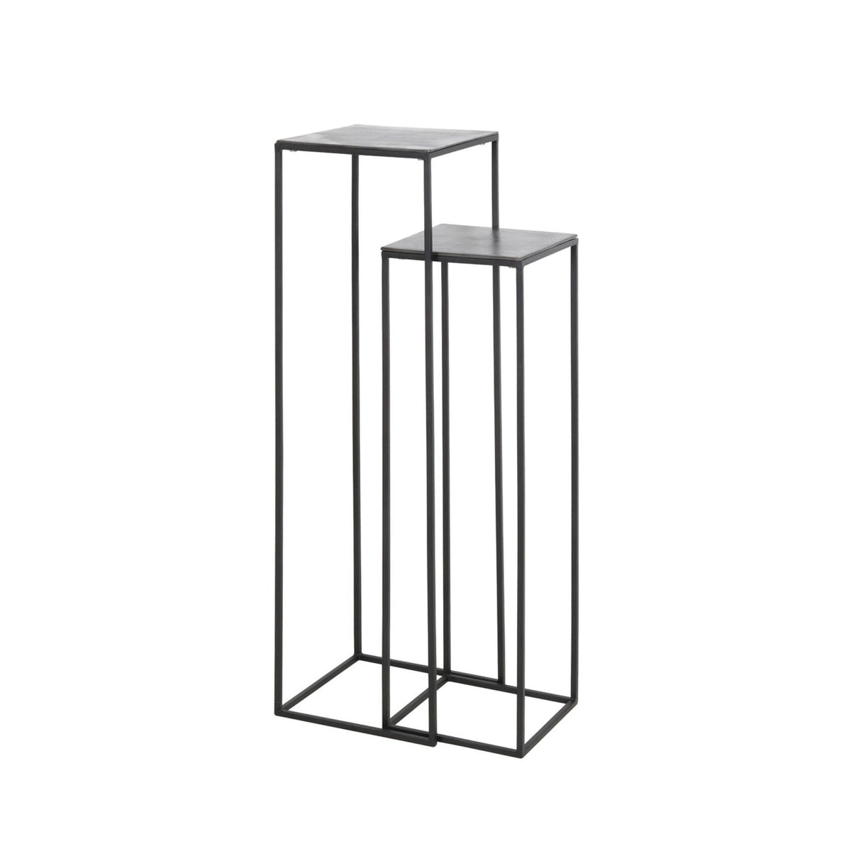 Boca Set of 2 Raw Lead Antique Matt Black Metal Plinths