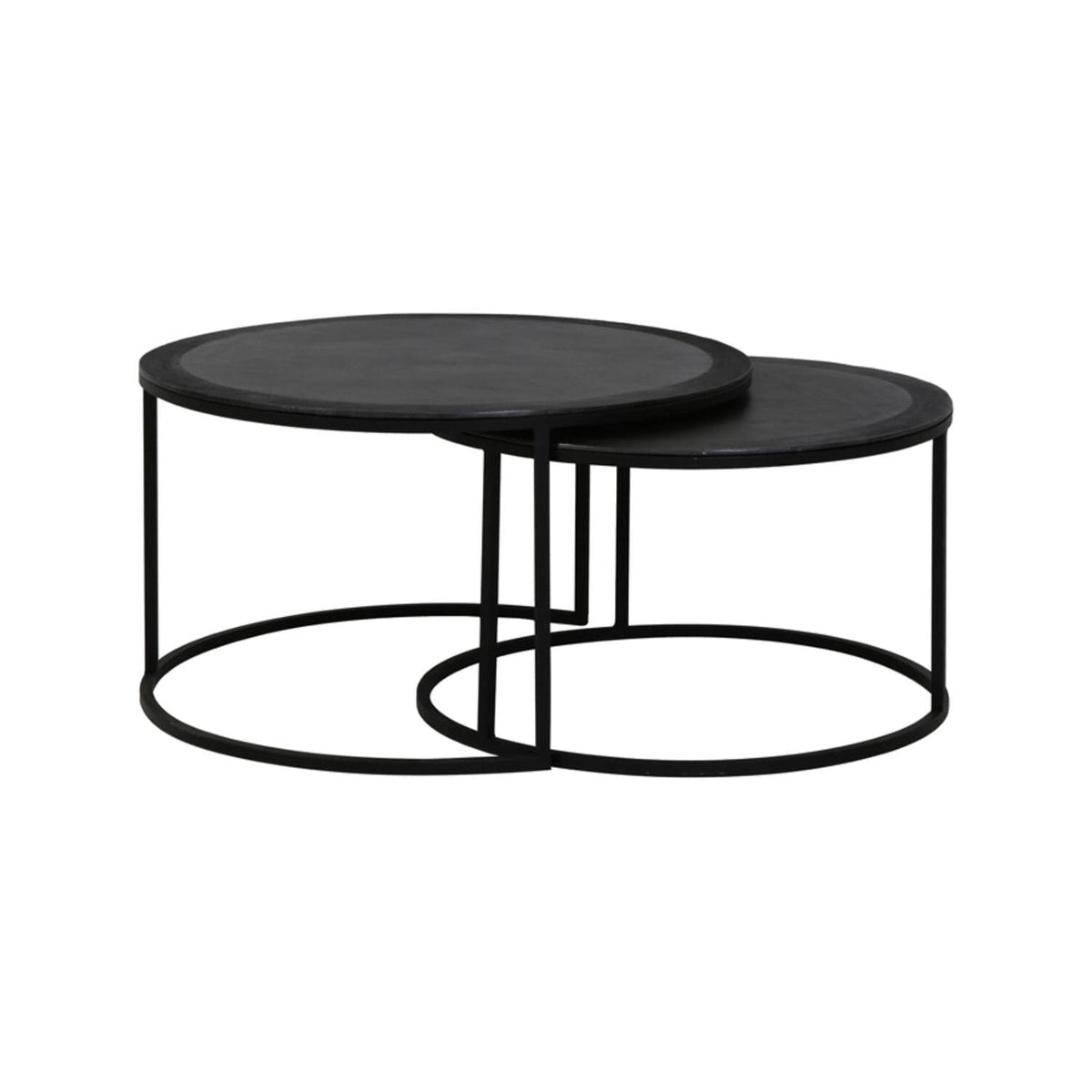 Talca Set of 2 Lead Antique Edge Metal Round Coffee Tables Nest
