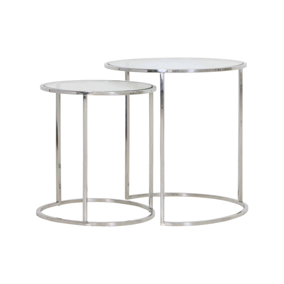 Duarte Set of 2 Nickel & Glass Round Side Tables Nest