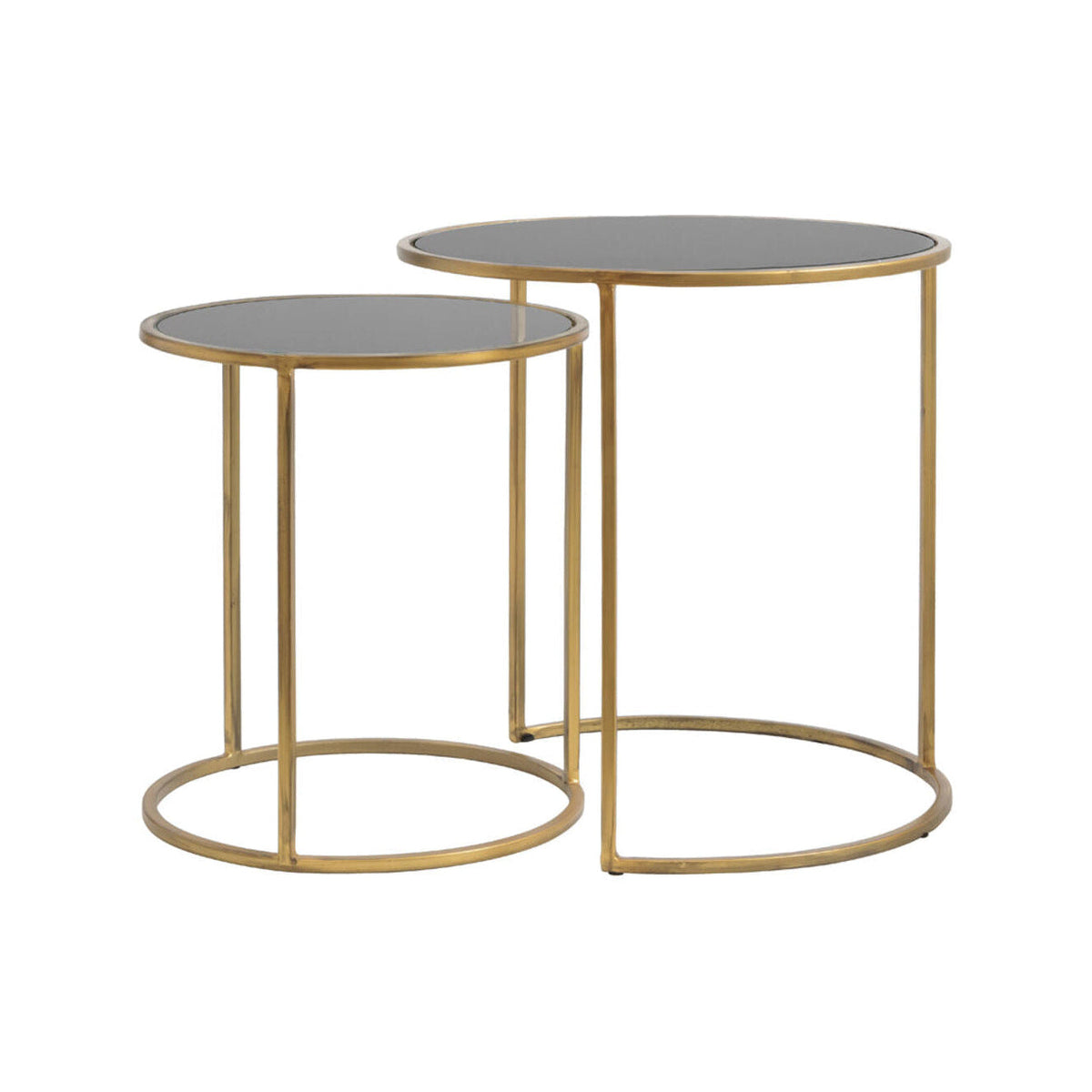 Duarte Set of 2 Smoked Gold Glass Round Side Tables Nest