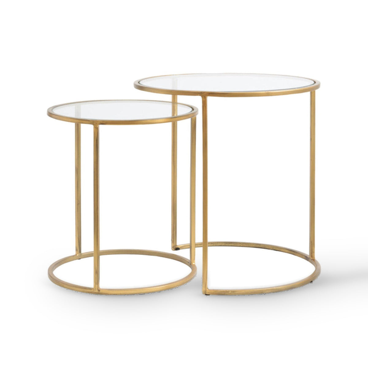 Duarte Set of 2 Gold Glass Round Side Tables Nest