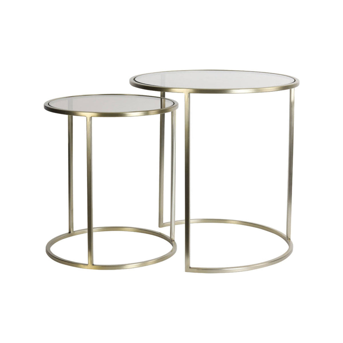 Duarte Set of 2 Brown Glass & Light Gold Round Side Tables Nest