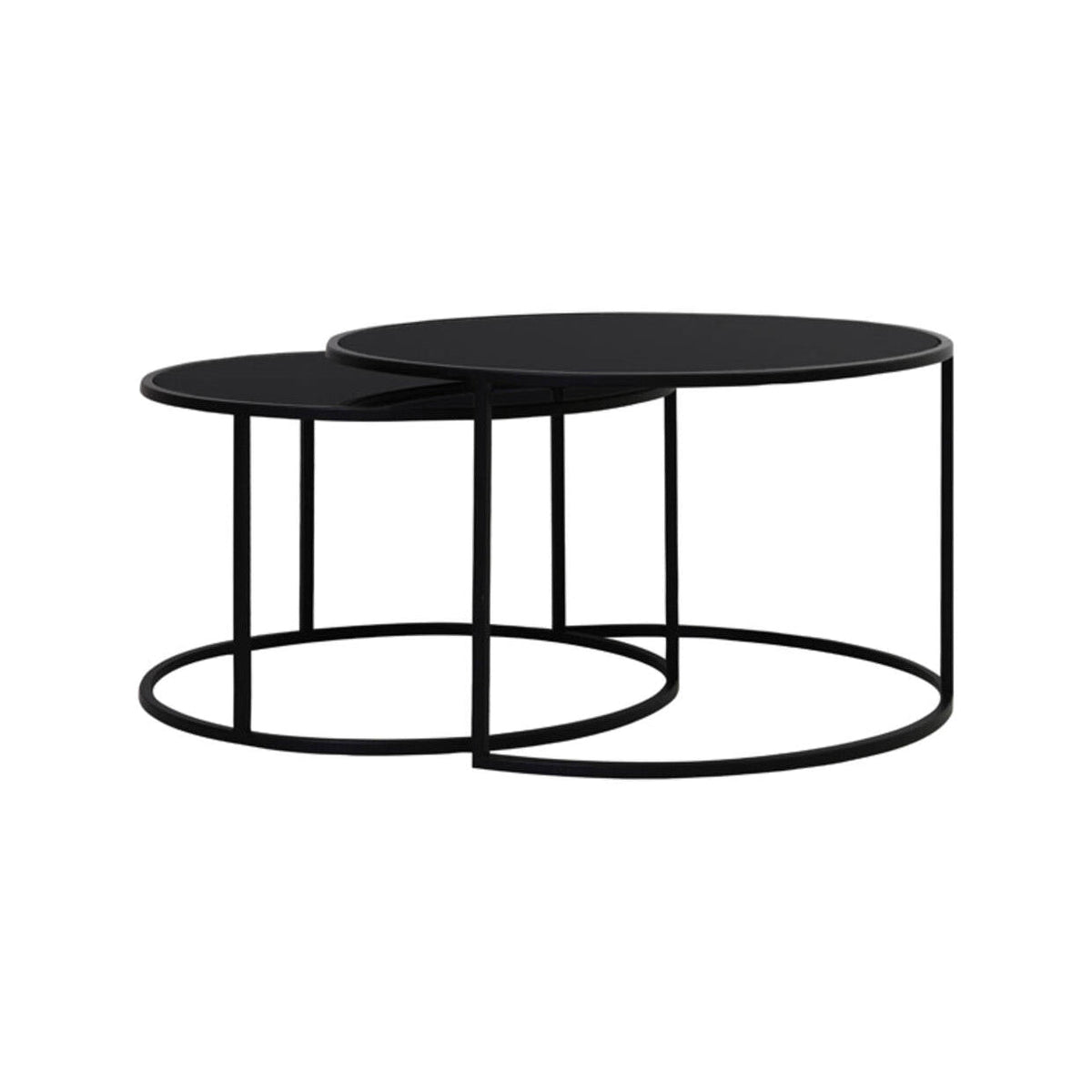 Duarte Set of 2 Black Glass Round Coffee Tables Nest