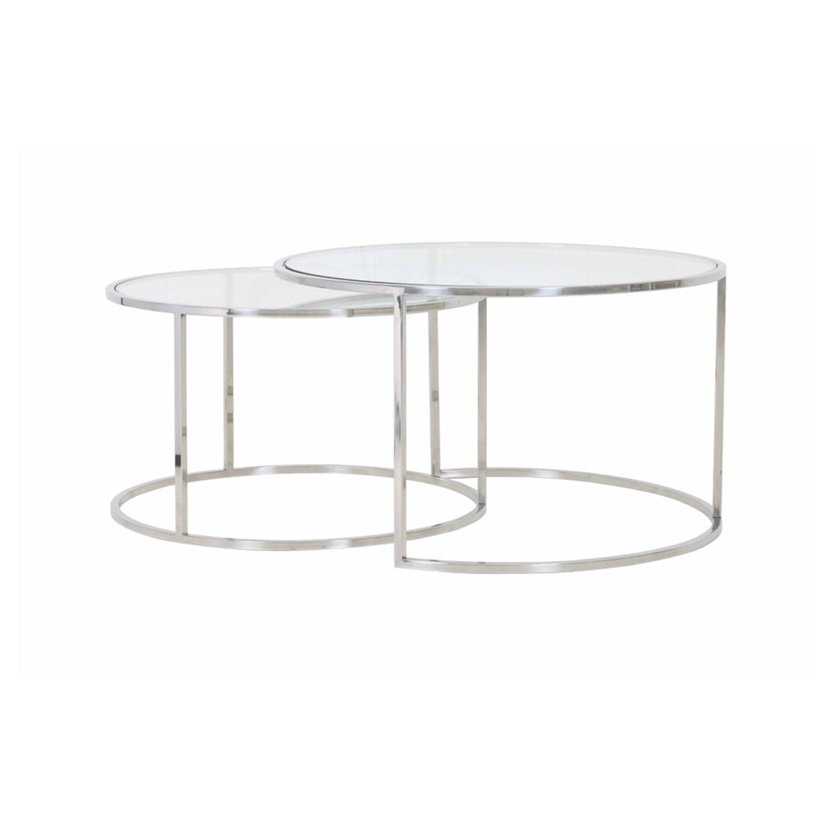 Duarte Set of 2 Nickel & Glass Round Coffee Tables Nest