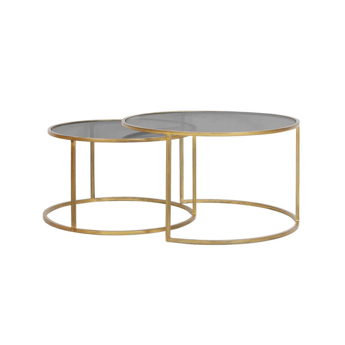 Duarte Set of 2 Smoked Gold Glass Round Coffee Tables Nest