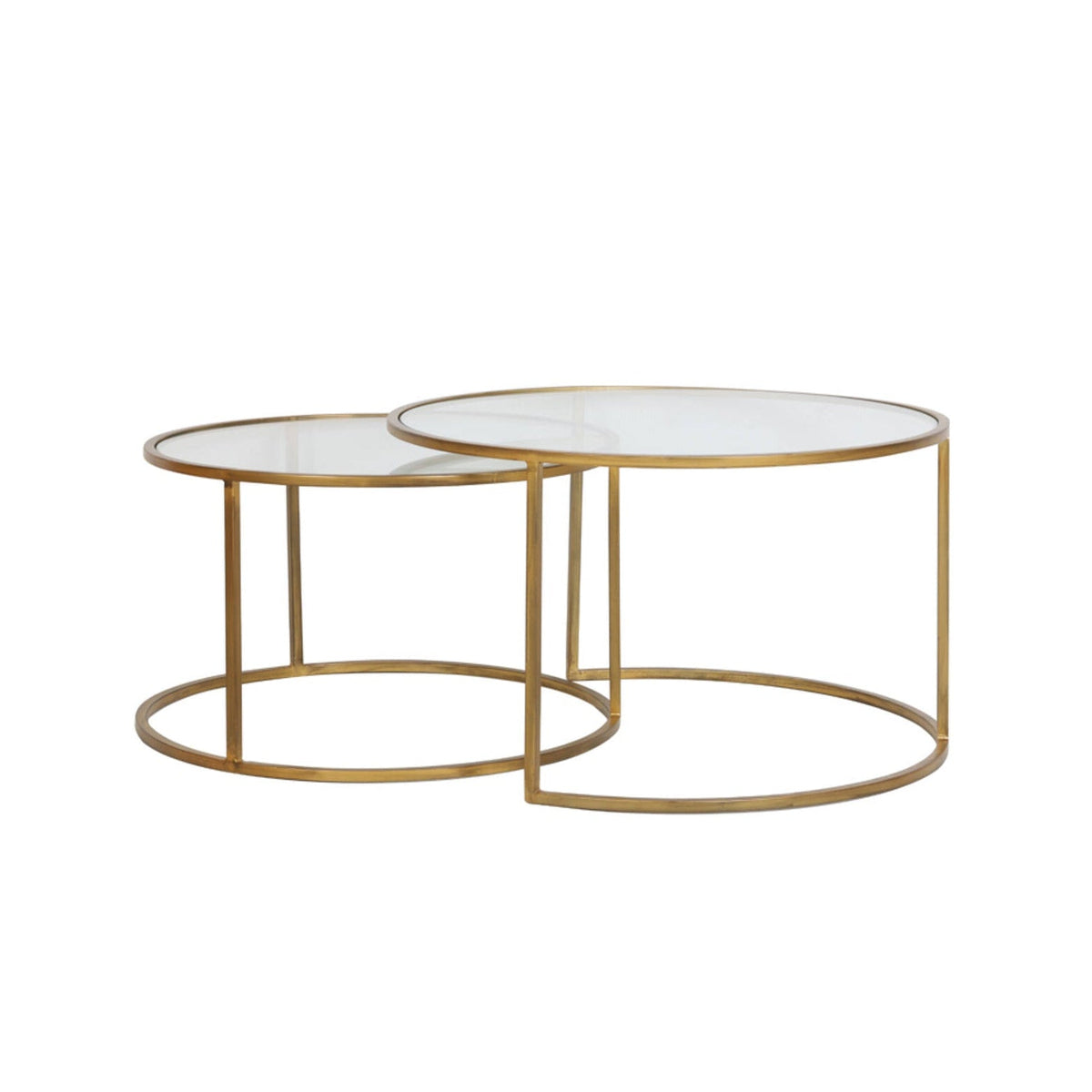 Duarte Set of 2 Gold Glass Round Coffee Tables Nest