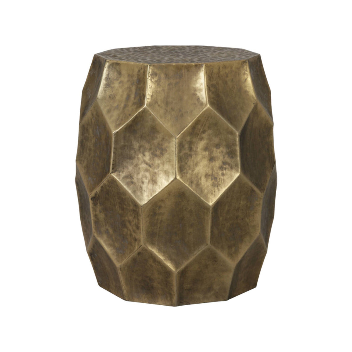 Kalan Antique Gold Geometric Metal Round Side Table