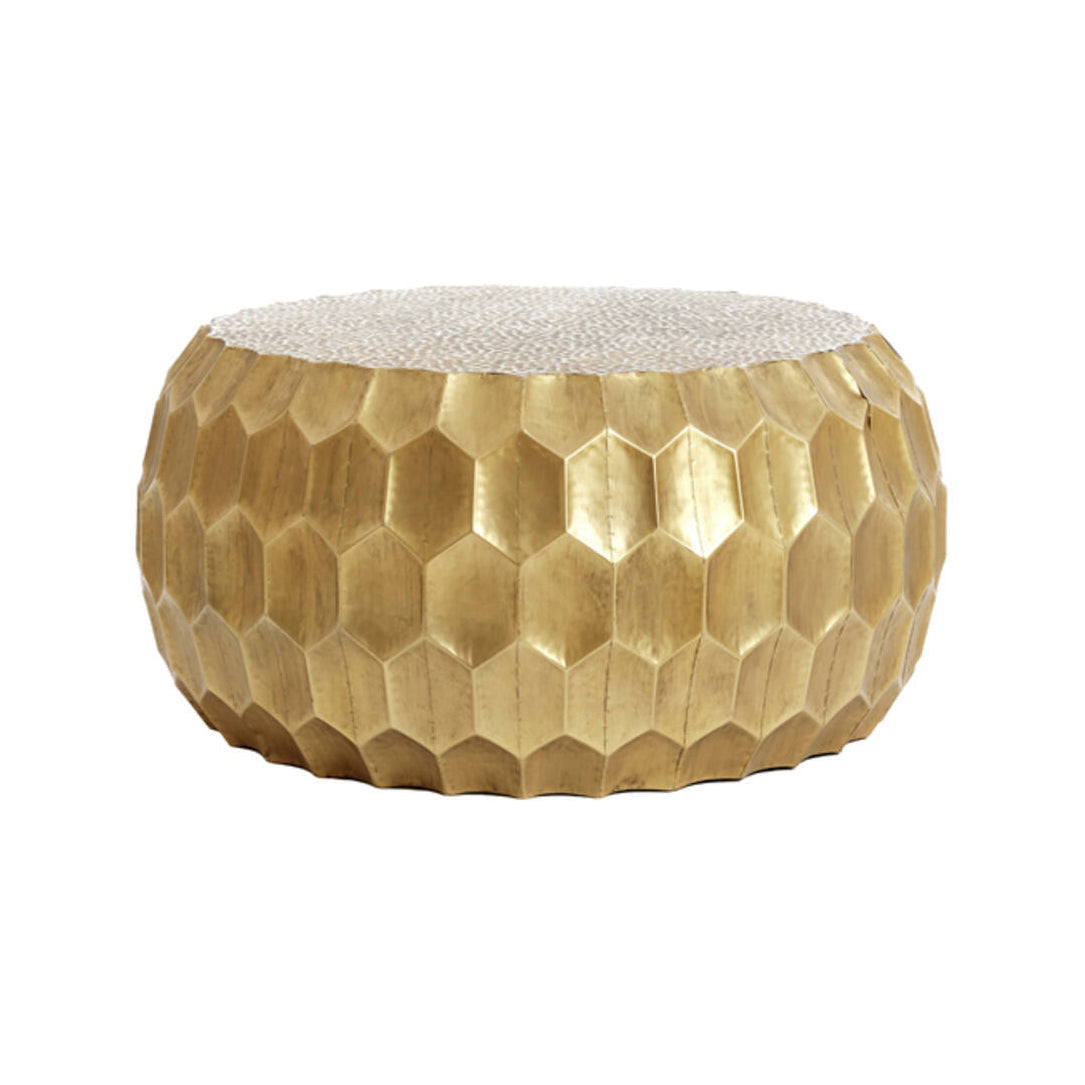 Kalan Antique Gold Geometric Metal Round Coffee Table