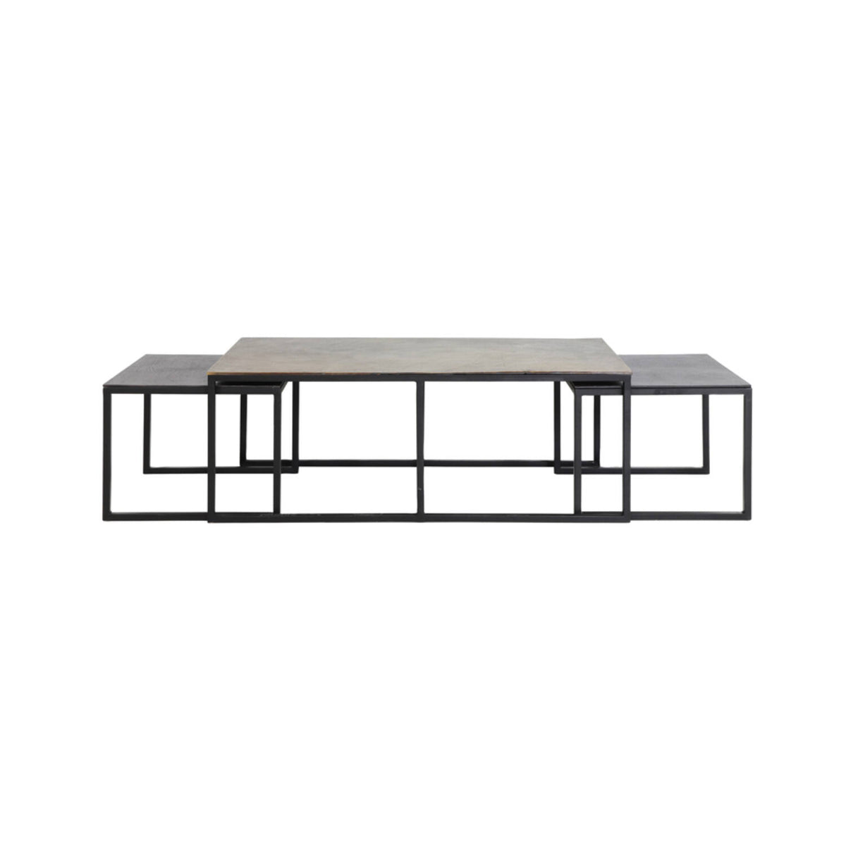 Kumalu Set of 3 Antique Bronze Metal Rectangular Coffee Tables Nest