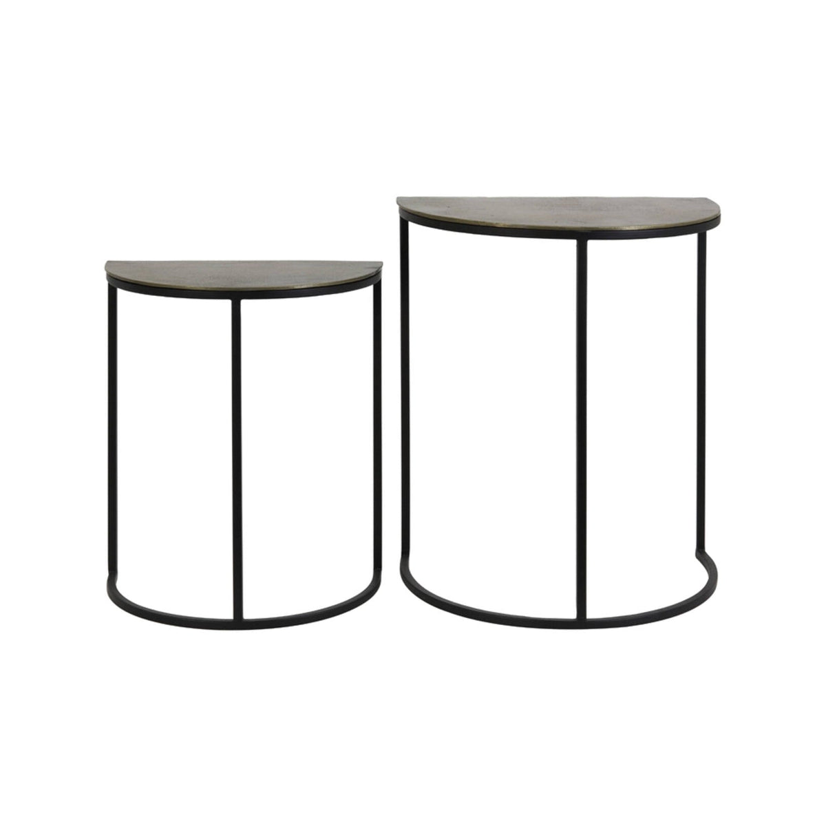 Peto Set of 2 Raw Antique Bronze & Matt Black Metal Round Side Tables