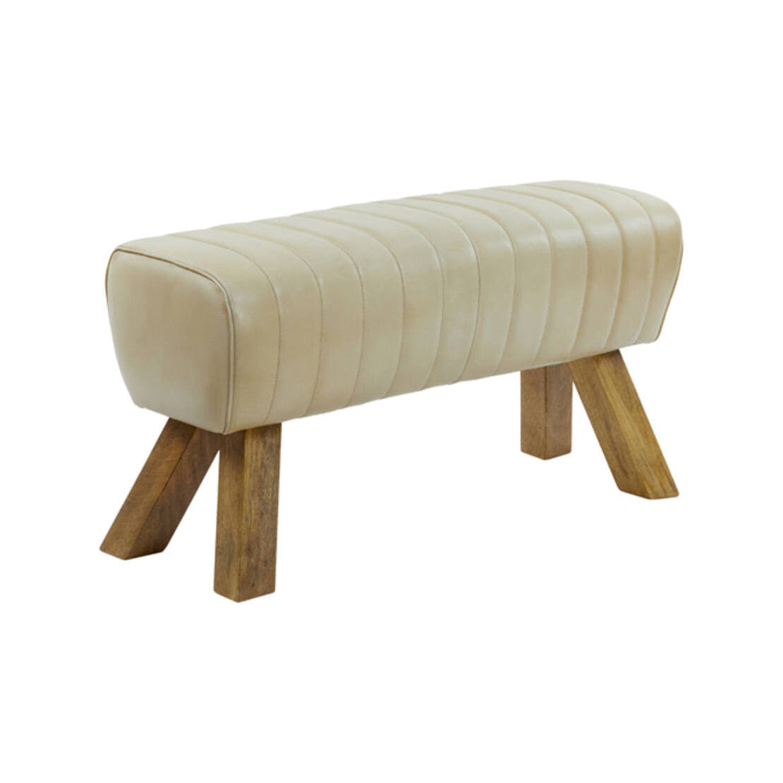 Ramy Sand Leather & Natural Wood Bench