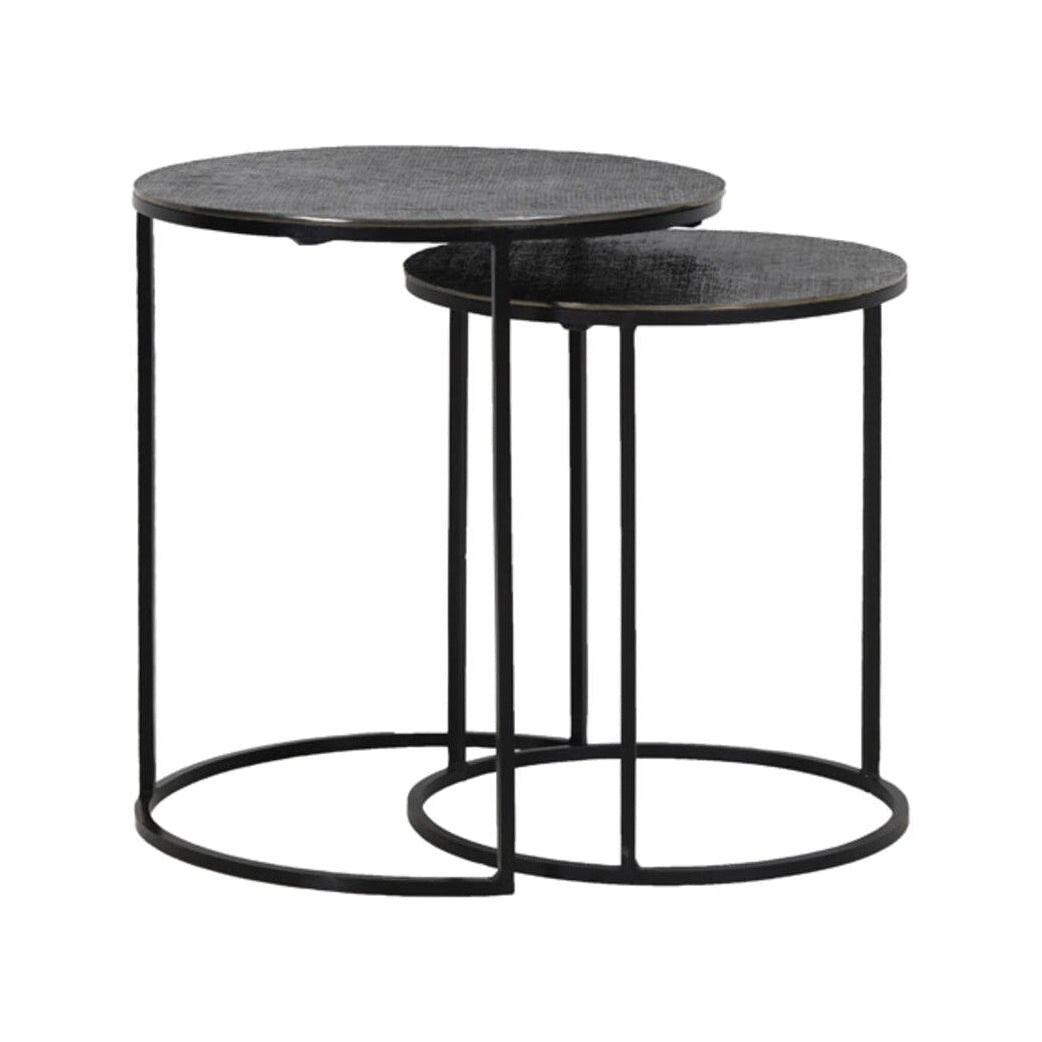Rengo Set of 2 Textured Black Nickel Metal Round Side Tables Nest