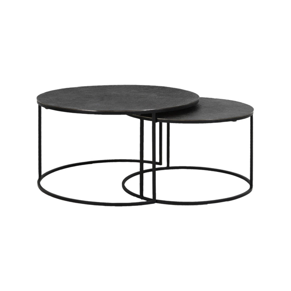 Rengo Set of 2 Textured Black Nickel Metal Round Coffee Tables Nest