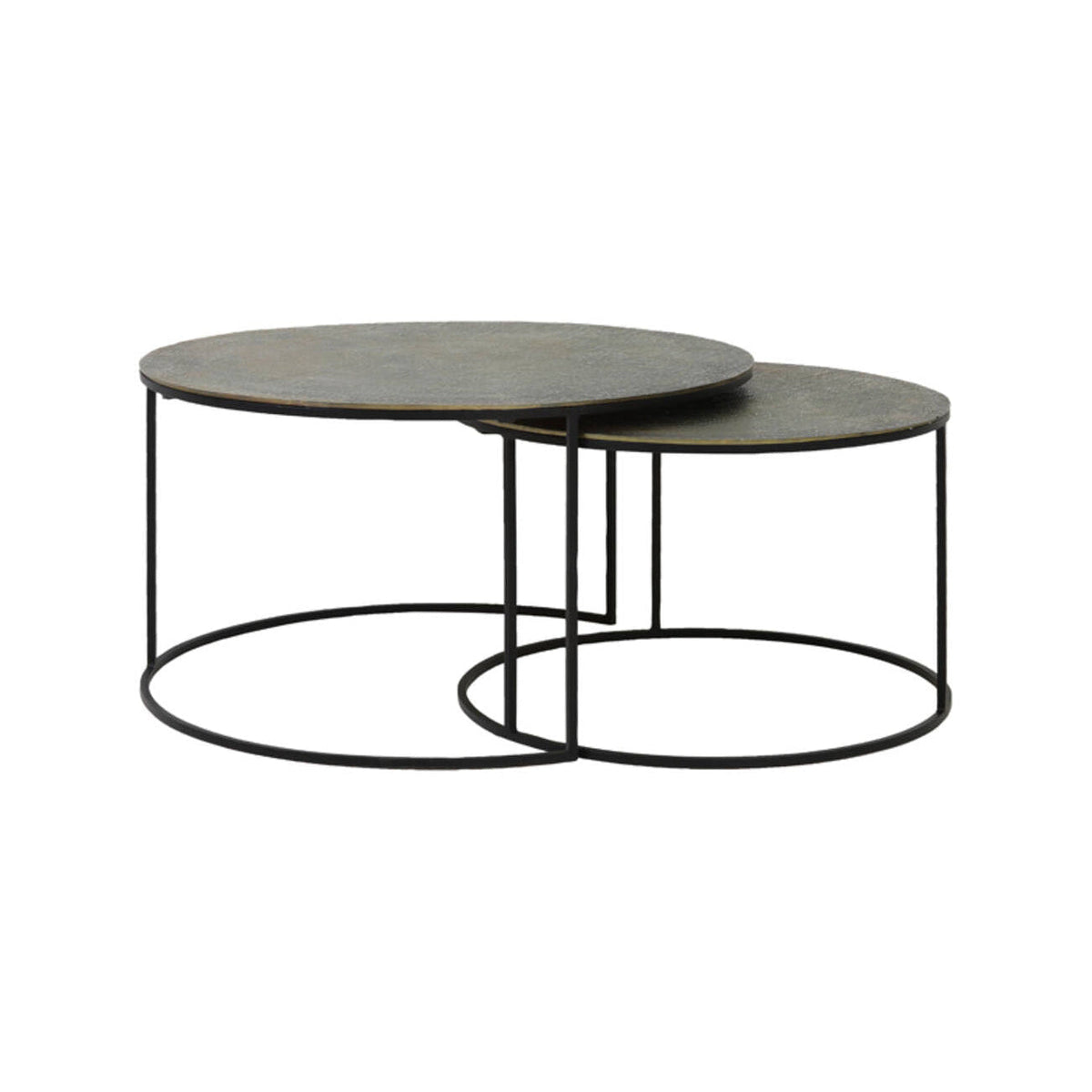 Rengo Set of 2 Textured Antique Bronze Metal Round Coffee Tables Nest