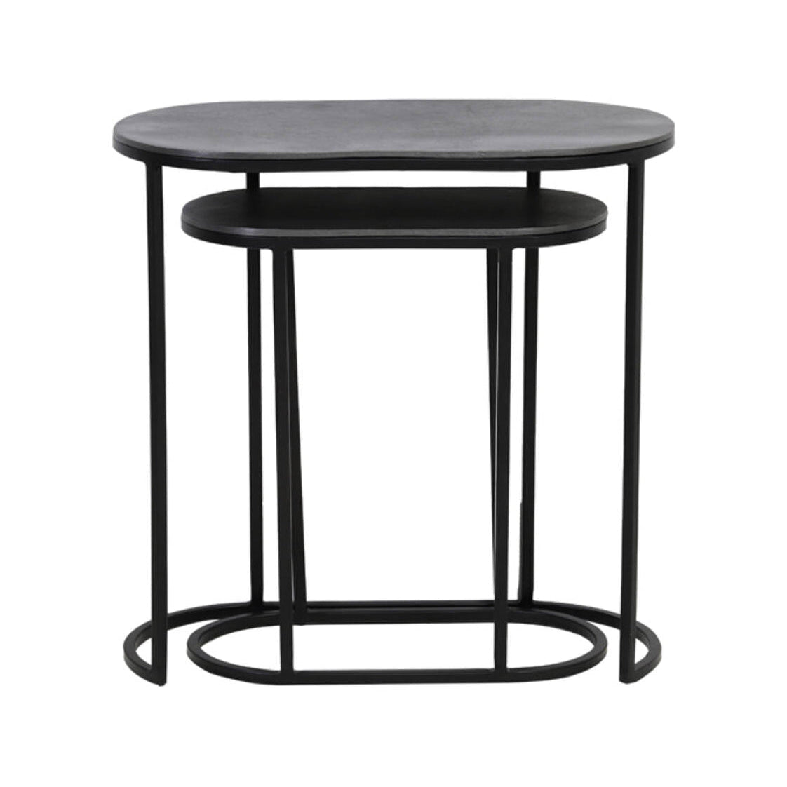 Bocov Set of 2 Antique Lead/Black Metal Oval Side Tables Nest