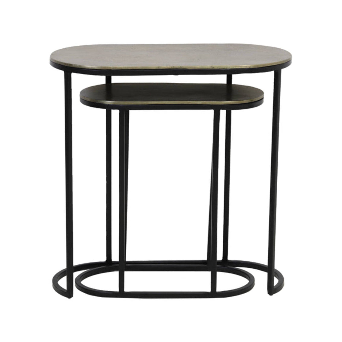 Bocov Set of 2 Antique Bronze/Black Metal Oval Side Tables Nest