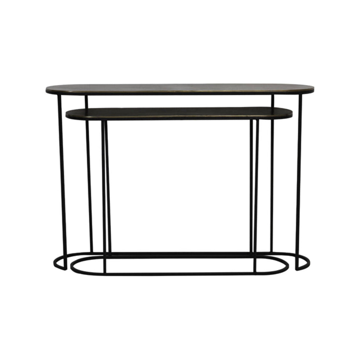 Bocov Set of 2 Antique Bronze/Black Metal Console Tables