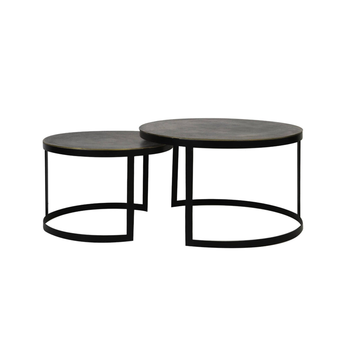 Trelo Set of 2 Antique Bronze/Black Metal Round Coffee Tables Nest