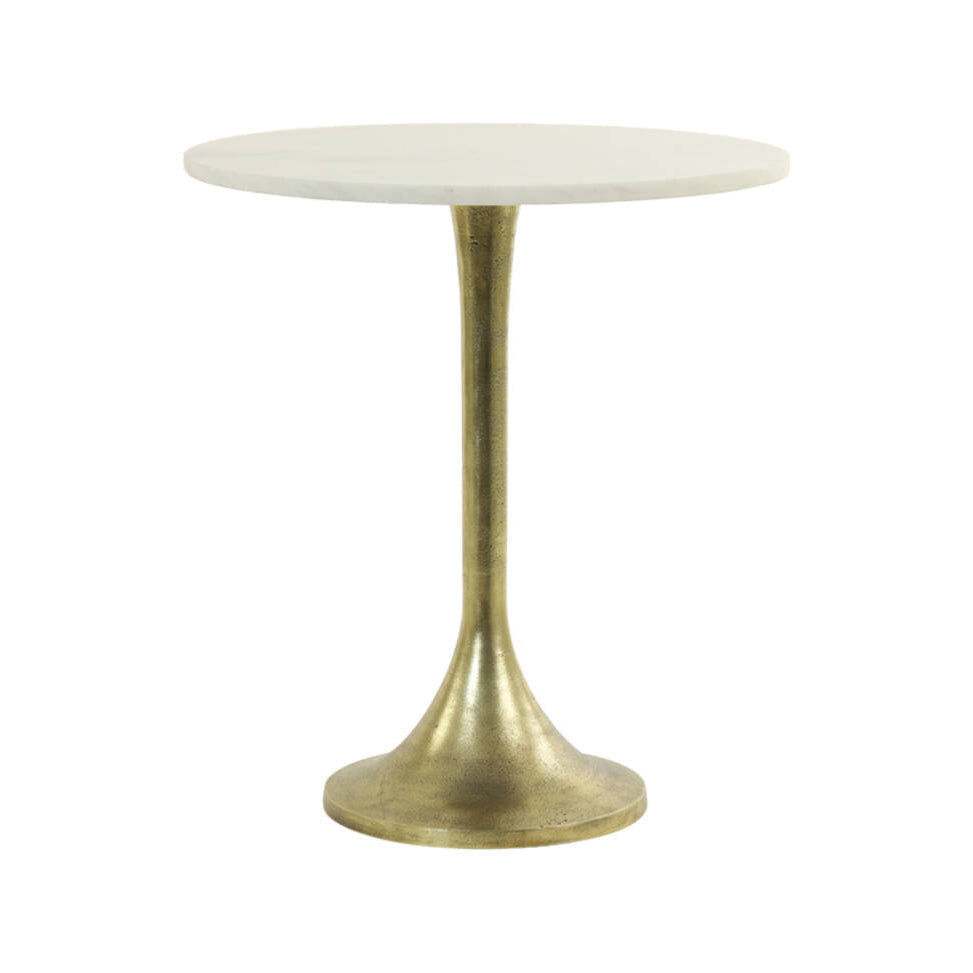 Rickerd White Marble & Antique Bronze Round Side Table 53cm
