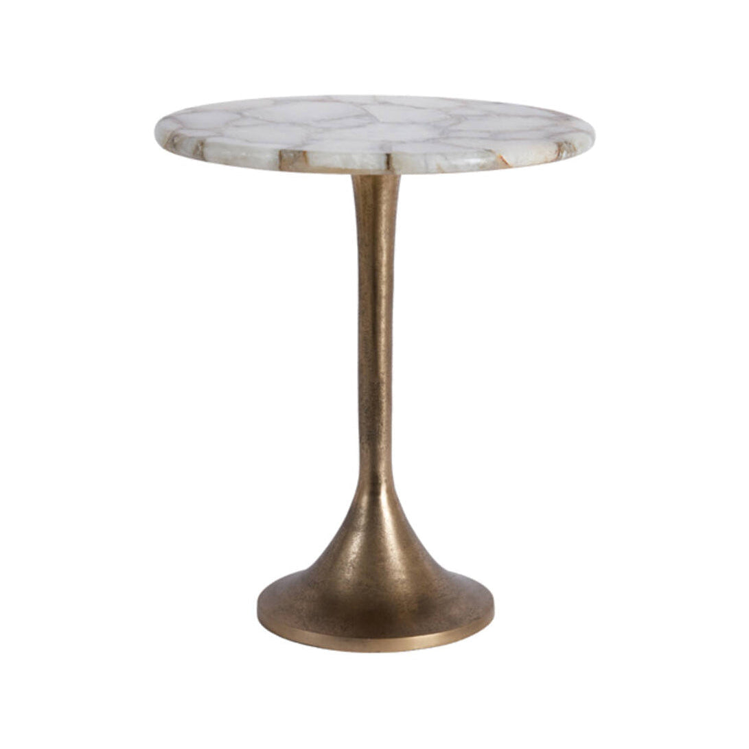 Rickerd White Agate & Antique Bronze Round Side Table 53cm