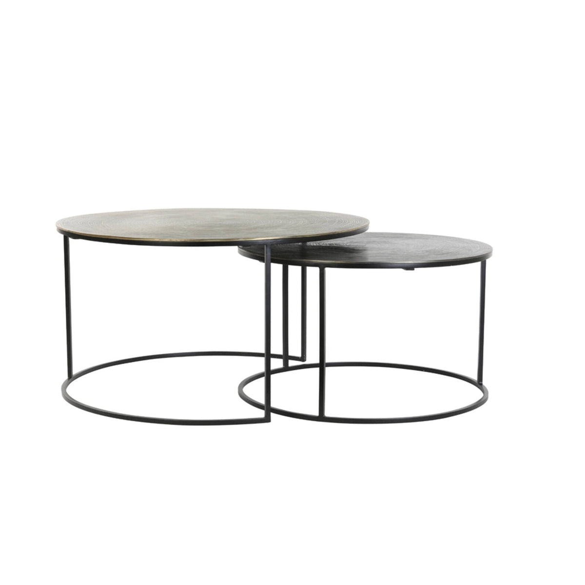 Primo Set of 2 Matt Black & Bronze Metal Round Coffee Tables Nest