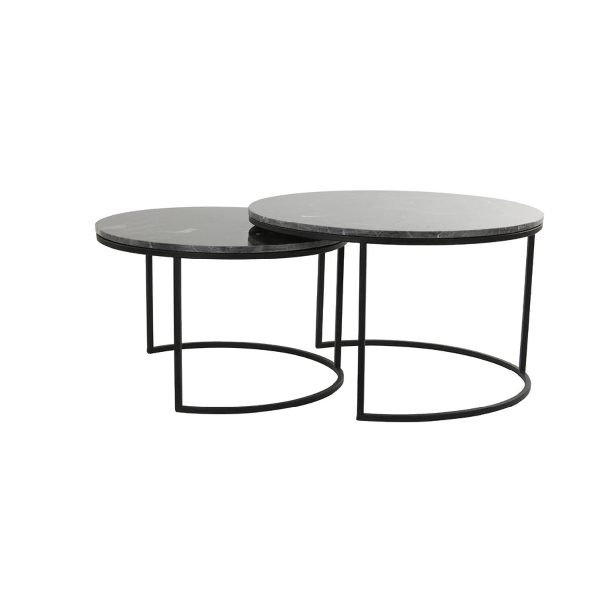 Alfio Set of 2 Dark Brown Marble & Black Round Coffee Tables Nest