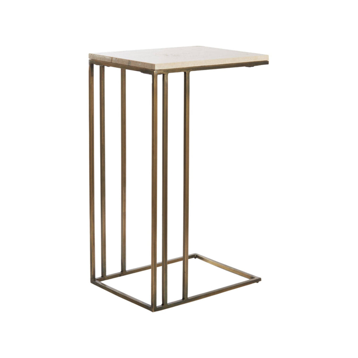 Roshan Sand Travertine & Brown Bronze Rectangular Side Table
