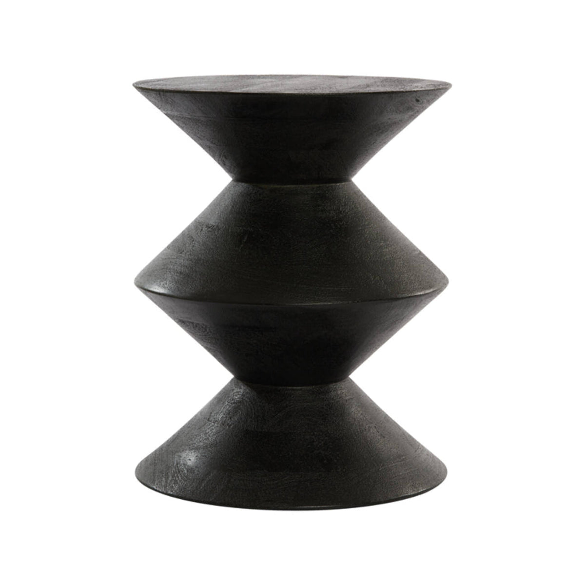 Larus Matt Black Mango Geometric Wood Round Side Table 50cm