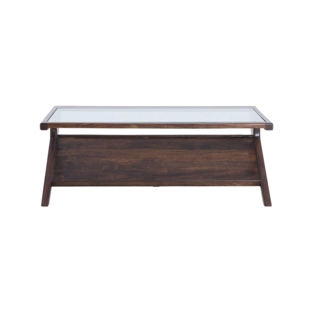 Yuki Chocolate Brown Mango Wood & Glass Rectangular Coffee Table