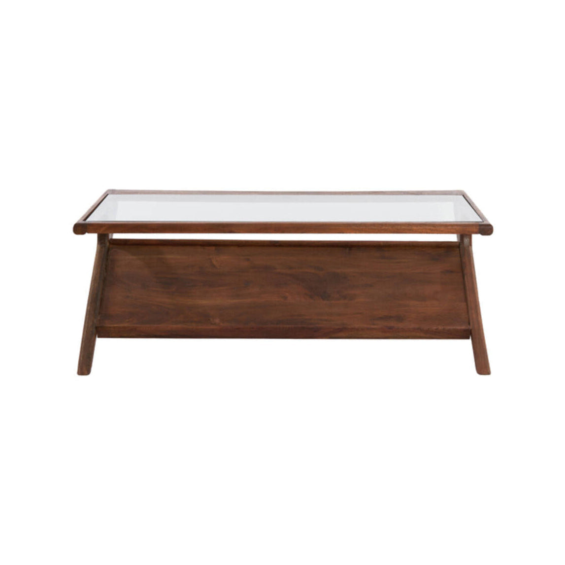Yuki Dark Brown Acacia Wood & Glass Rectangular Coffee Table