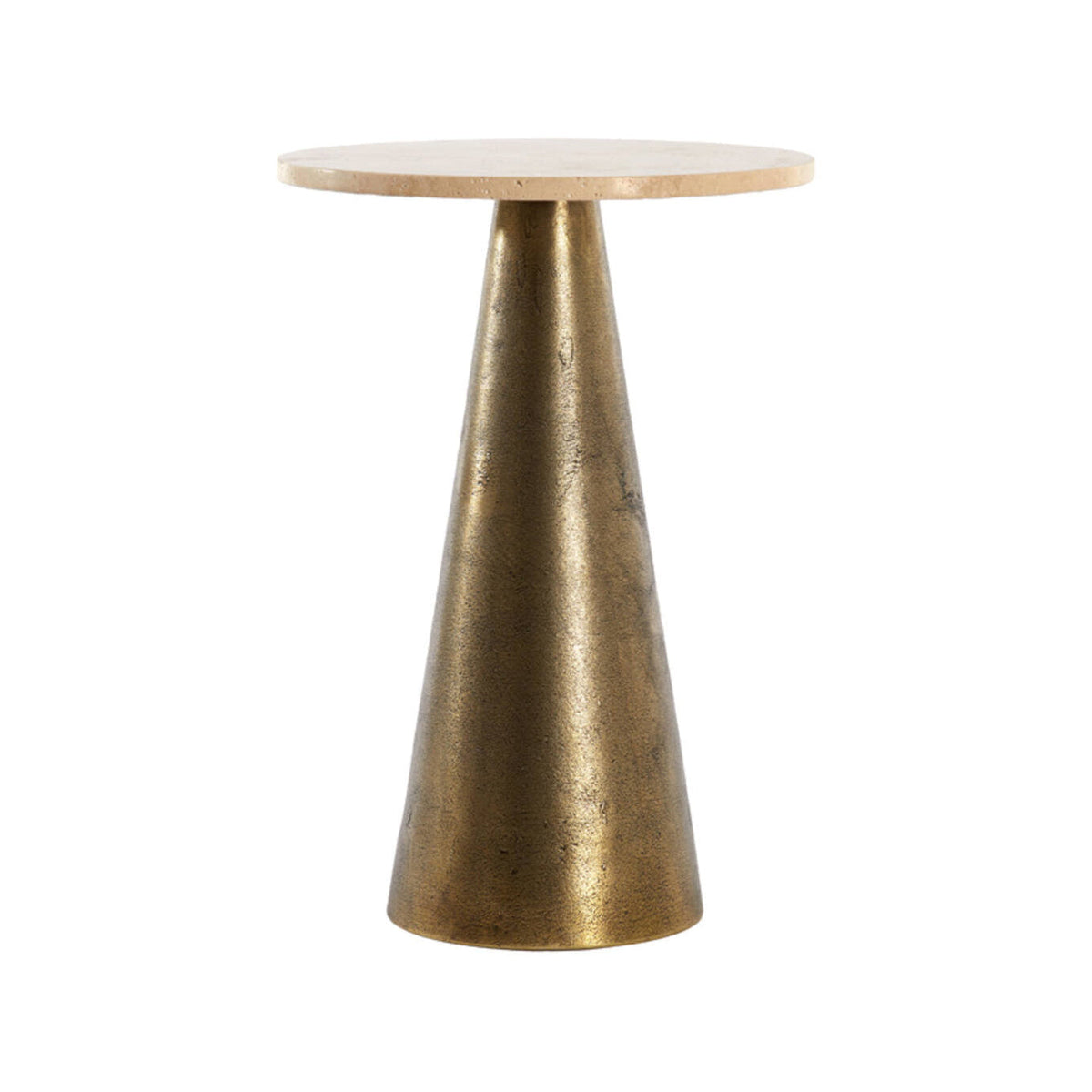 Ynez Sand Travertine & Antique Bronze Round Side Table 51cm