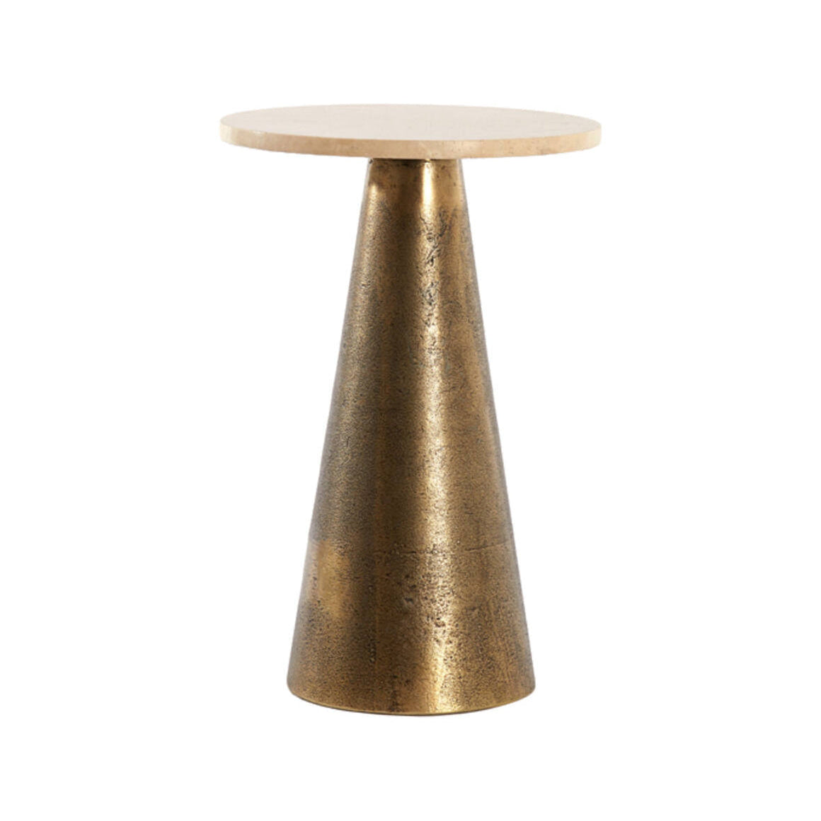 Ynez Sand Travertine & Antique Bronze Round Side Table 43cm