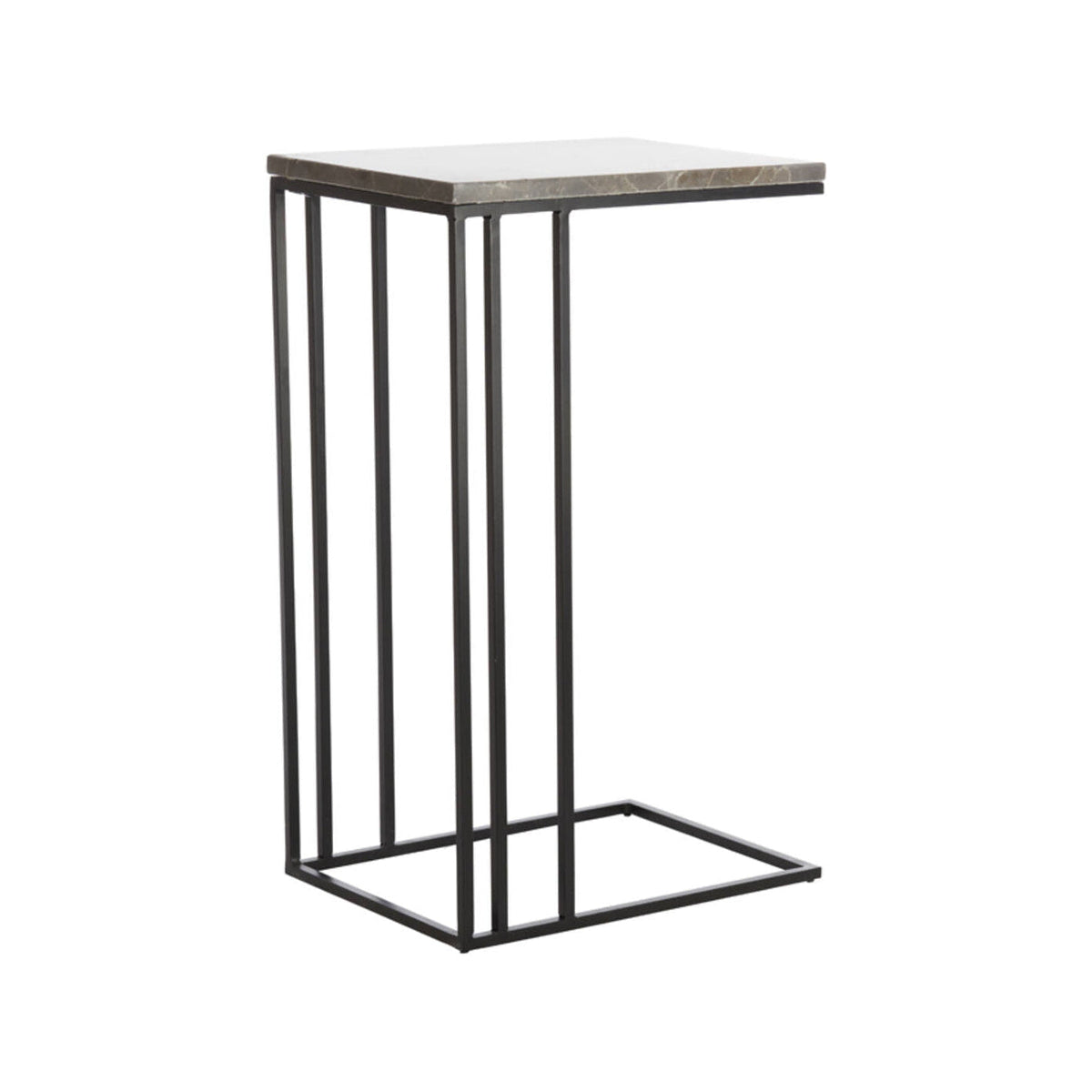Roshan Brown Marble & Black Rectangular Side Table