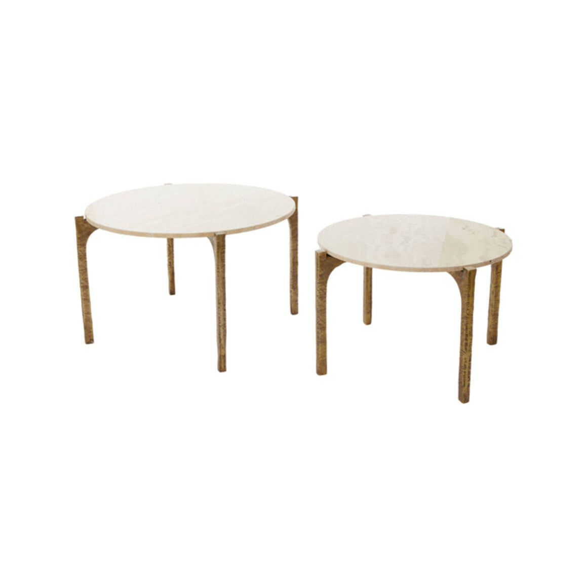 Kanae Set of 2 Sand Travertine & Antique Bronze Round Coffee Tables