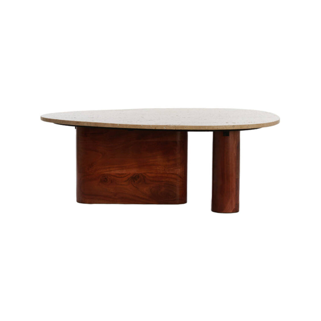 Mahelona Sand Travertine & Brown Wood Round Coffee Table